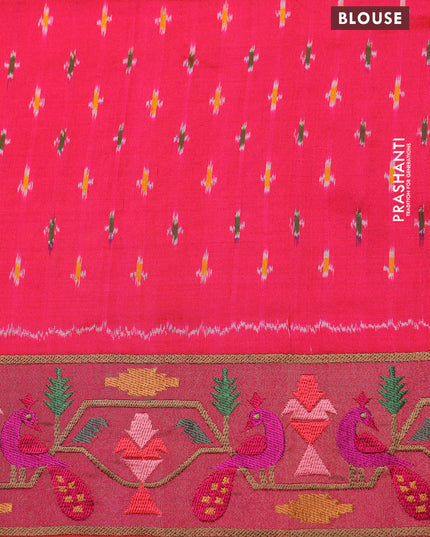 Purple & red kanchipuram silk saree with patola prints and border embroidery