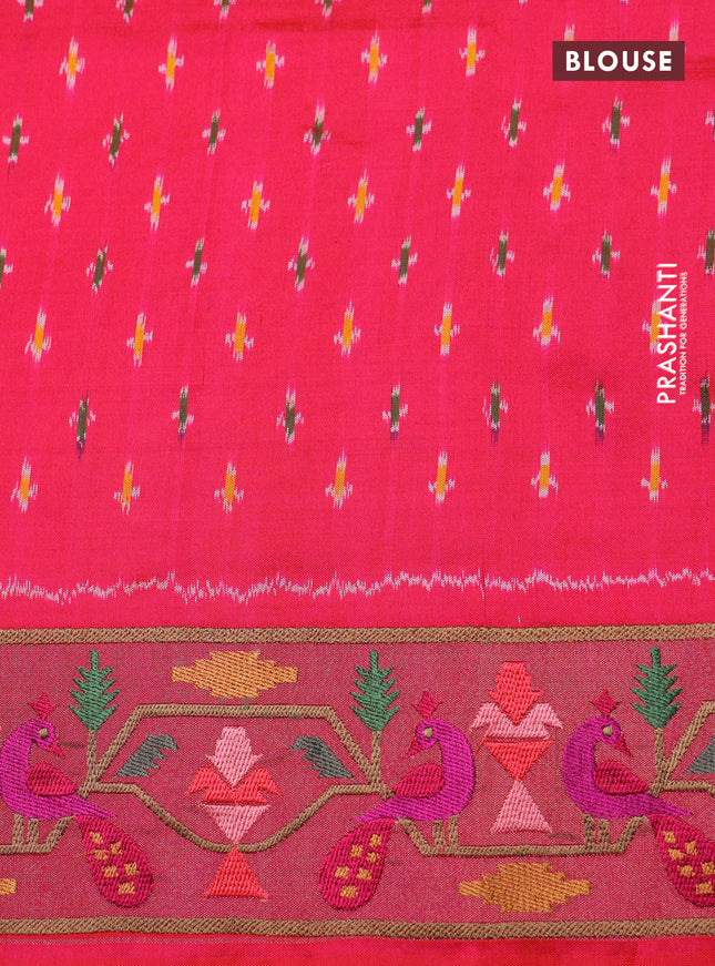 Purple & red kanchipuram silk saree with patola prints and border embroidery