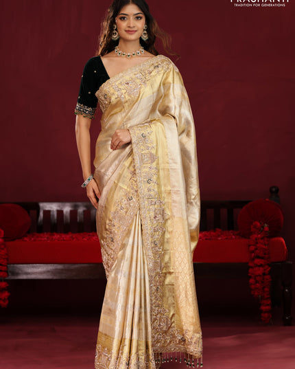 Pure tissue kanchipuram silk saree with border embroidery