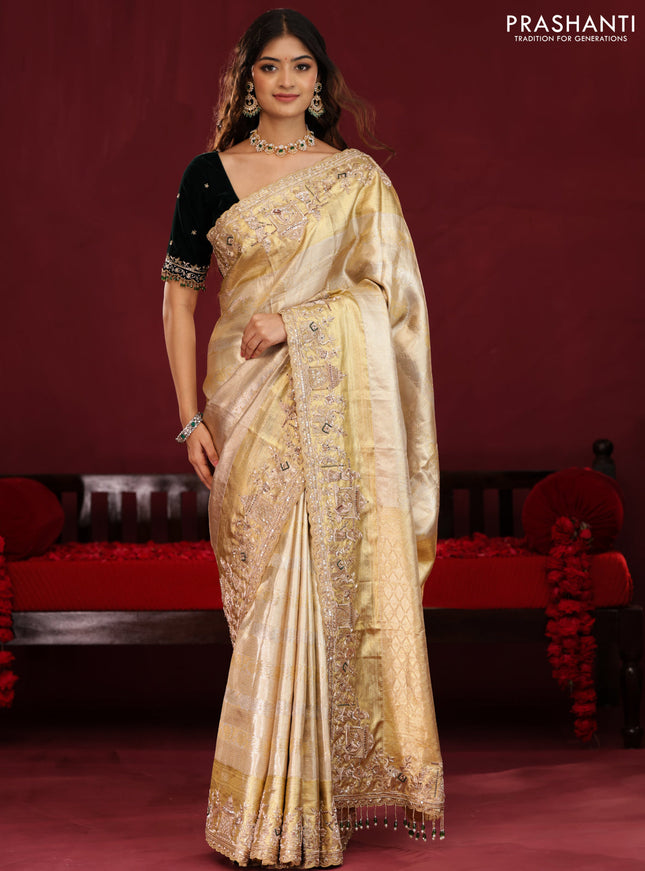 Pure tissue kanchipuram silk saree with border embroidery
