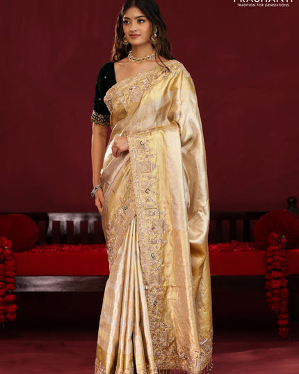 Pure tissue kanchipuram silk saree with border embroidery