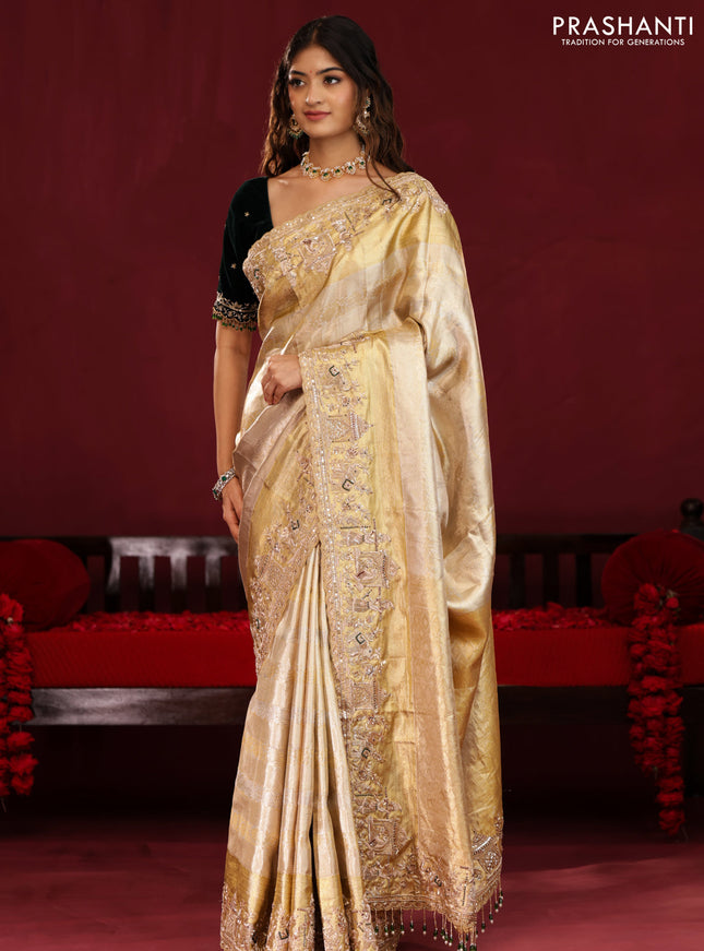 Pure tissue kanchipuram silk saree with border embroidery