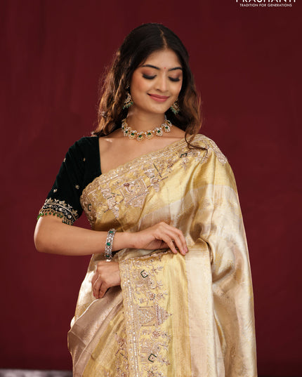 Pure tissue kanchipuram silk saree with border embroidery