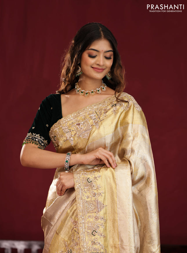 Pure tissue kanchipuram silk saree with border embroidery