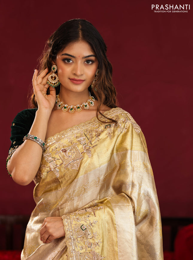 Pure tissue kanchipuram silk saree with border embroidery