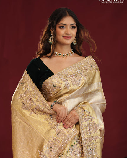 Pure tissue kanchipuram silk saree with border embroidery