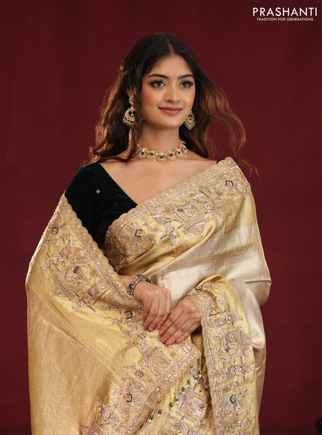 Pure tissue kanchipuram silk saree with border embroidery