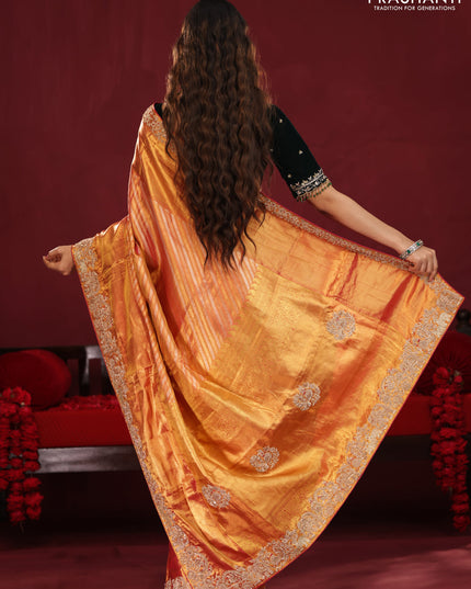 Dual shade of pink pure kanchipuram silk saree with allover zari stripes & border embroidery