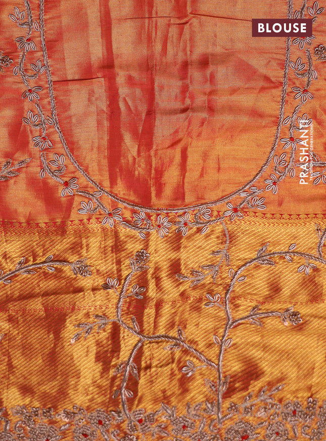 Dual shade of pink pure kanchipuram silk saree with allover zari stripes & border embroidery