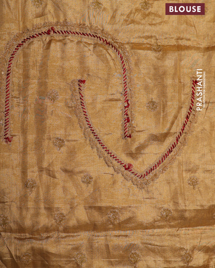 Golden tissue kanchipuram silk saree with allover brocade zari weaves & border embroidery