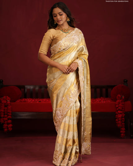 Pure tissue kanchipuram silk saree with allover zari weaves & border embroidery