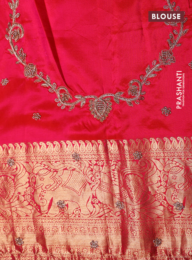 Red pure kanchipuram silk saree with allover brocade zari weaves & border embroidery