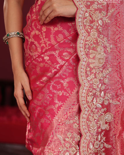 Pink Pure kanchipuram silk saree with allover brocade zari weaves & border embroidery