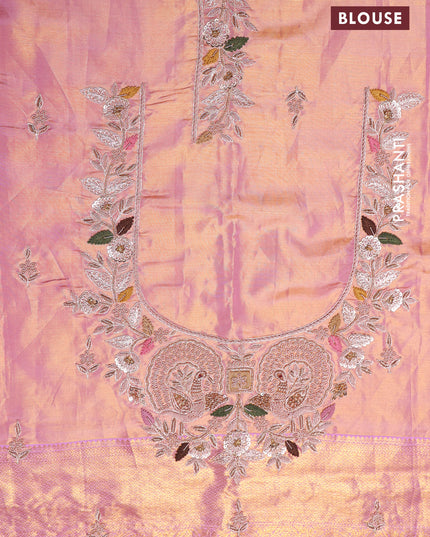 Pastel pink pure kanchipuram silk saree with brocade zari weaves & embroidery
