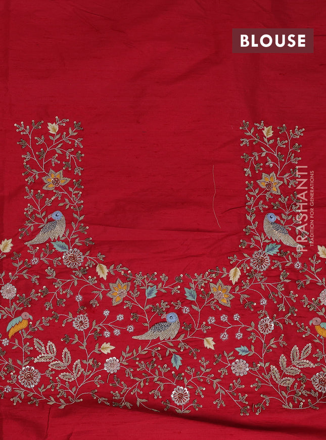 Violet-Red Pure Patan Patola Silk Saree With Horse & Elephant Motifs And Intricate Embroidery Border & Work Blouse