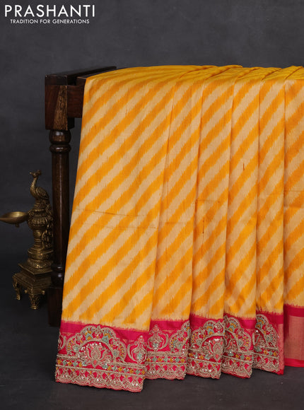 Yellow & Pink Pochampally Silk saree with Border Embroidery & Readymade Blouse