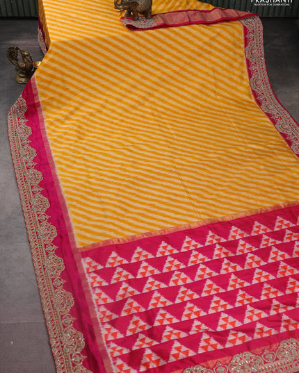 Yellow & Pink Pochampally Silk saree with Border Embroidery & Readymade Blouse