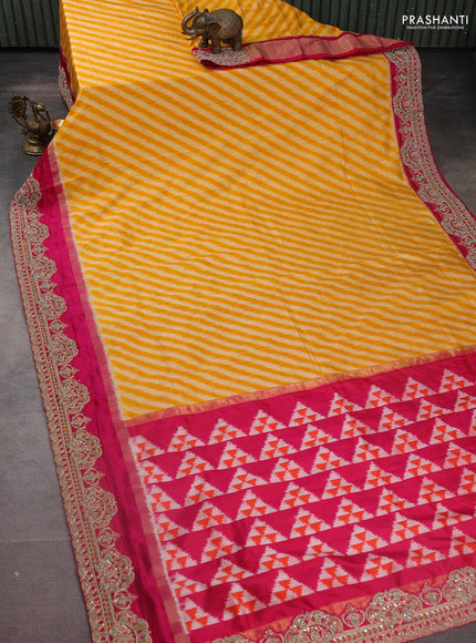 Yellow & Pink Pochampally Silk saree with Border Embroidery & Readymade Blouse
