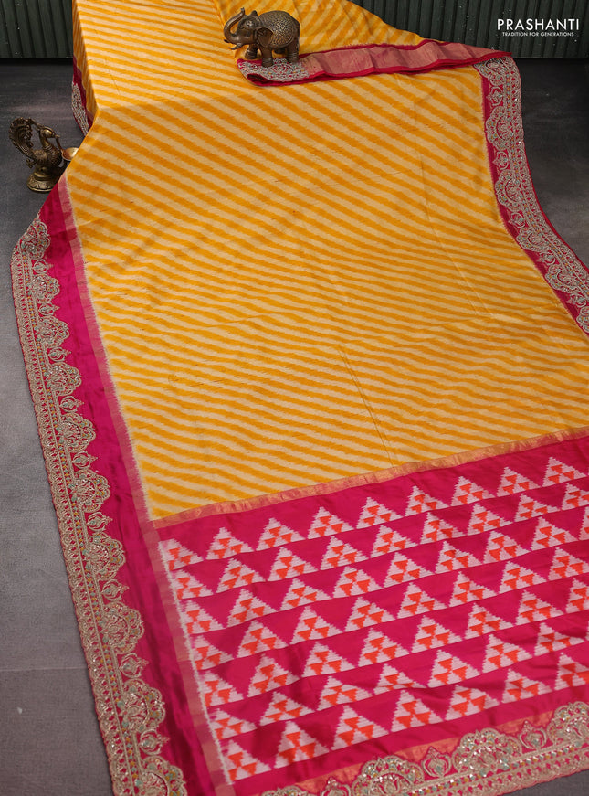 Yellow & Pink Pochampally Silk saree with Border Embroidery & Readymade Blouse