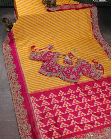Yellow & Pink Pochampally Silk saree with Border Embroidery & Readymade Blouse