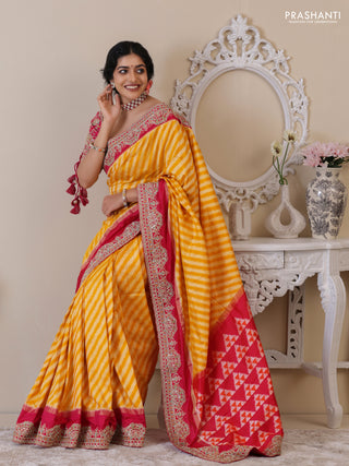 Yellow & Pink Pochampally Silk saree with Border Embroidery & Readymade Blouse