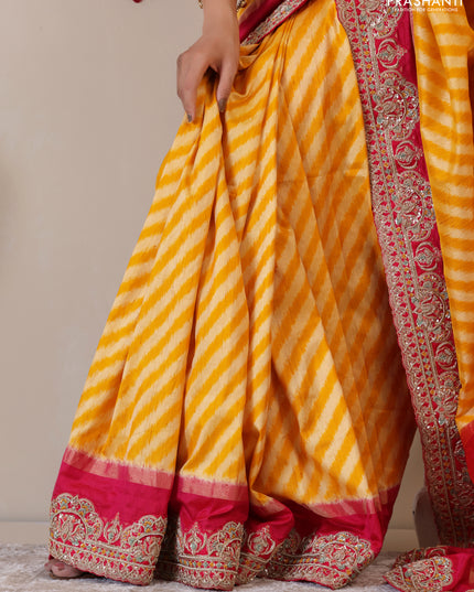 Yellow & Pink Pochampally Silk saree with Border Embroidery & Readymade Blouse