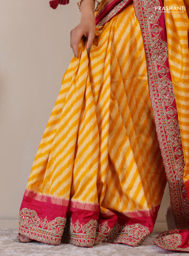 Yellow & Pink Pochampally Silk saree with Border Embroidery & Readymade Blouse