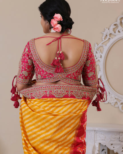 Yellow & Pink Pochampally Silk saree with Border Embroidery & Readymade Blouse