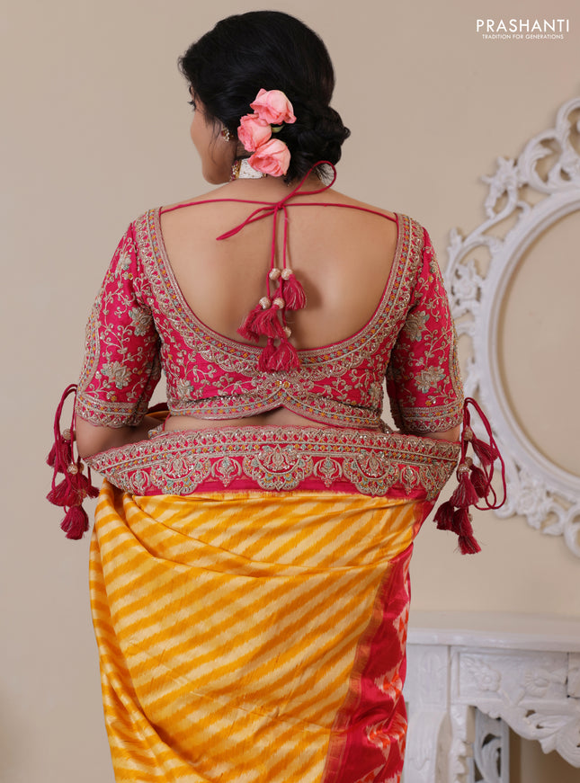 Yellow & Pink Pochampally Silk saree with Border Embroidery & Readymade Blouse