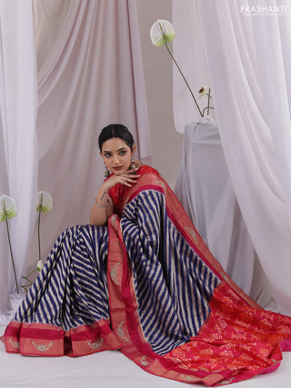 Blue & Pink Pochampally Silk saree with Border Embroidery & Readymade Blouse