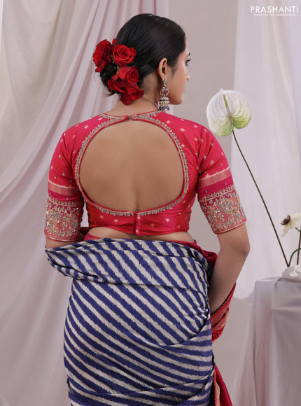 Blue & Pink Pochampally Silk saree with Border Embroidery & Readymade Blouse
