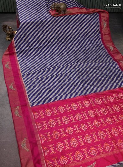 Blue & Pink Pochampally Silk saree with Border Embroidery & Readymade Blouse