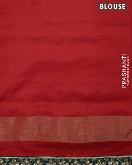 Red & Dark Green Pochampally Silk saree with Border Embroidery & Readymade Blouse