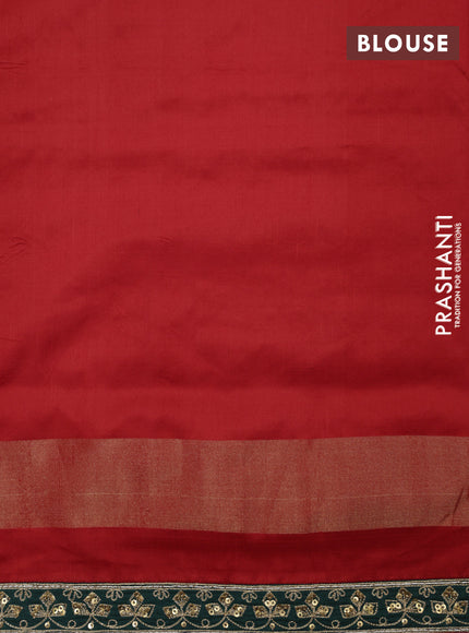 Red & Dark Green Pochampally Silk saree with Border Embroidery & Readymade Blouse