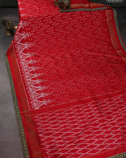 Red & Dark Green Pochampally Silk saree with Border Embroidery & Readymade Blouse