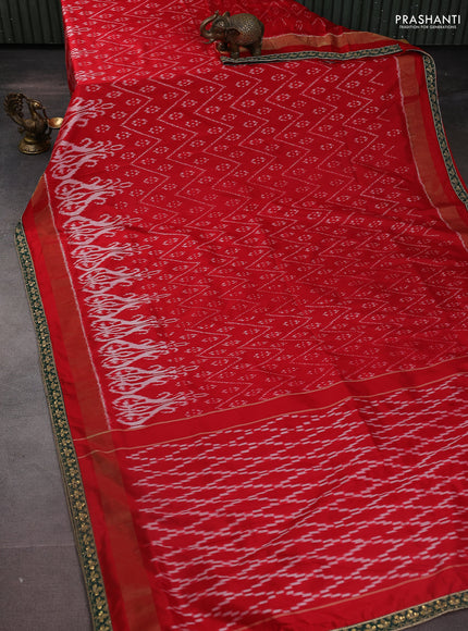 Red & Dark Green Pochampally Silk saree with Border Embroidery & Readymade Blouse