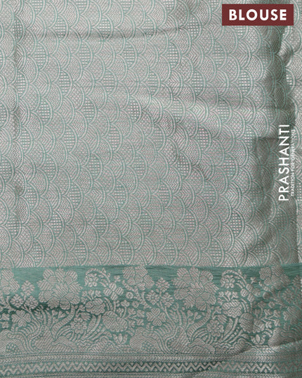 Teal Shade-Navy Blue Chiniya silk Saree with silver zari weaves & Embroidery Readymade Blouse