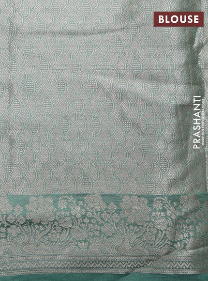 Teal Shade-Navy Blue Chiniya silk Saree with silver zari weaves & Embroidery Readymade Blouse
