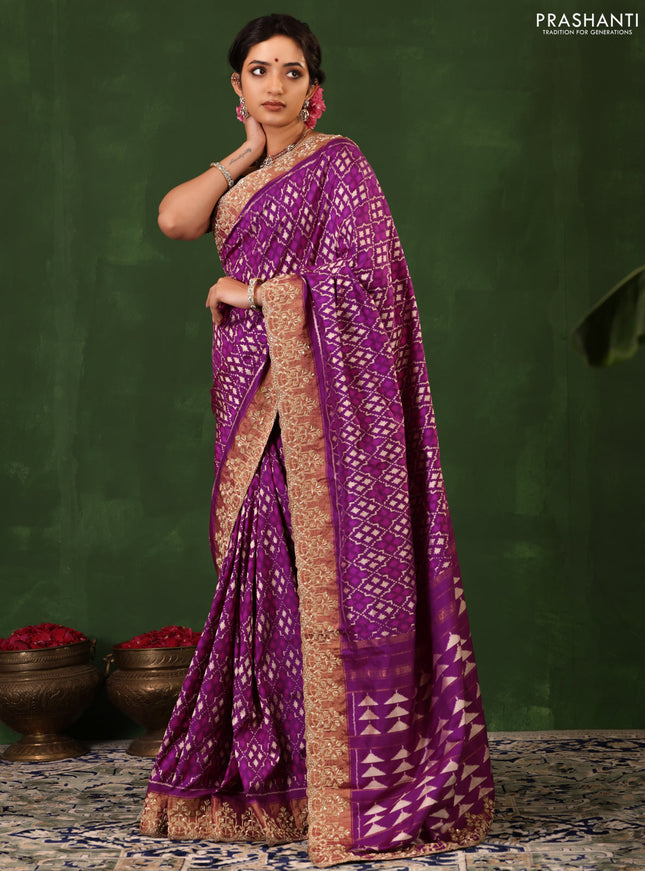 Purple Pochampally Silk Saree With Border Embroidery