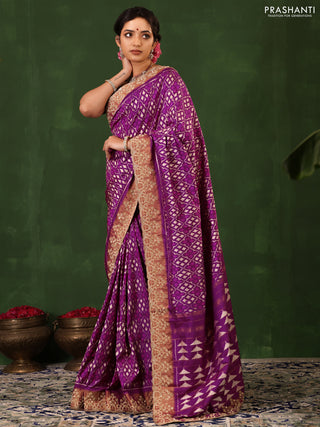 Purple Pochampally Silk Saree With Border Embroidery