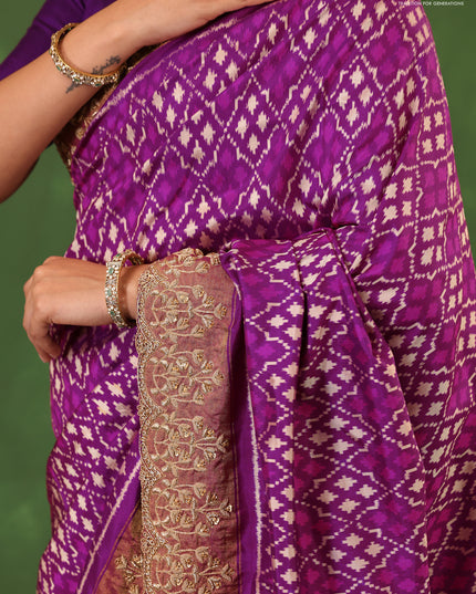 Purple Pochampally Silk Saree With Border Embroidery