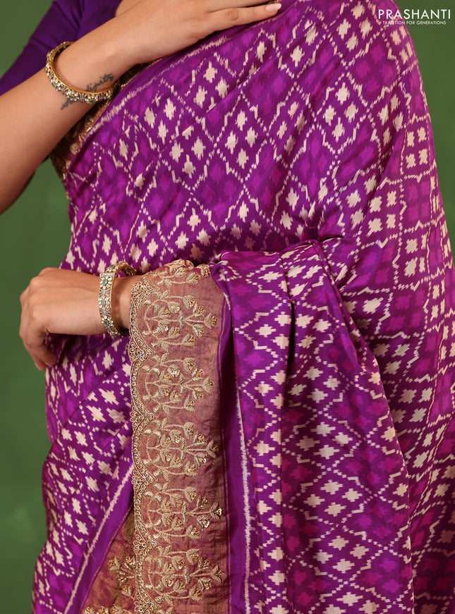 Purple Pochampally Silk Saree With Border Embroidery