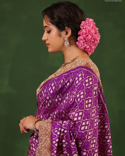 Purple Pochampally Silk Saree With Border Embroidery