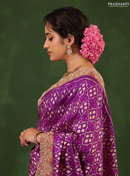Purple Pochampally Silk Saree With Border Embroidery