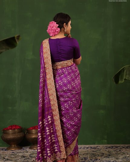 Purple Pochampally Silk Saree With Border Embroidery