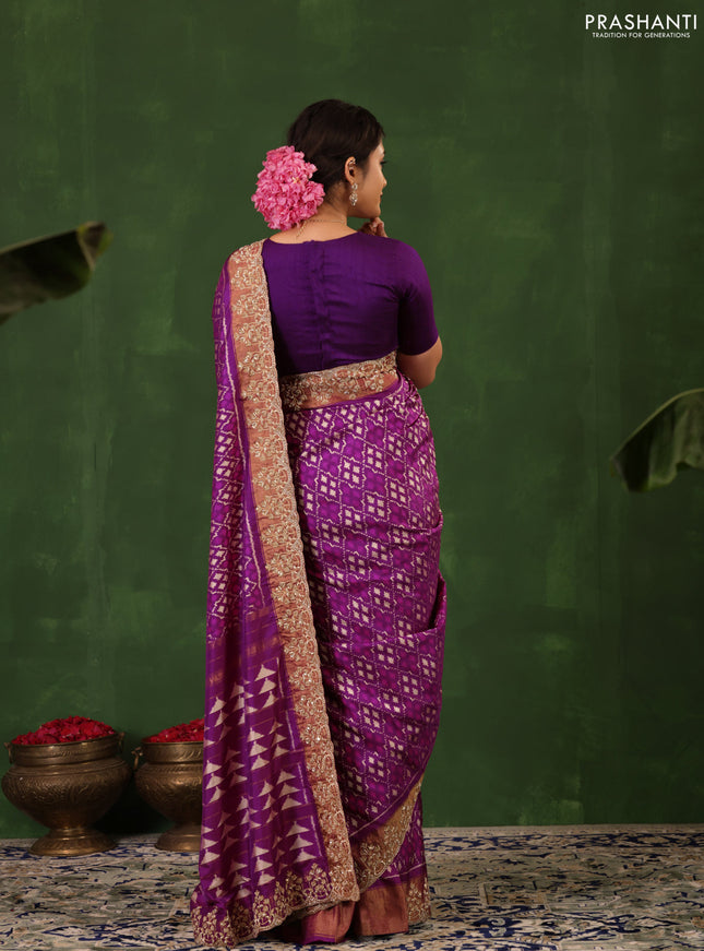 Purple Pochampally Silk Saree With Border Embroidery