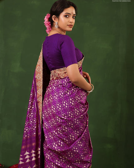 Purple Pochampally Silk Saree With Border Embroidery