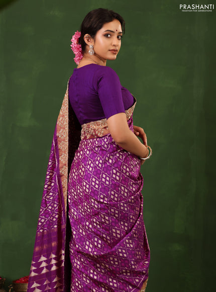 Purple Pochampally Silk Saree With Border Embroidery
