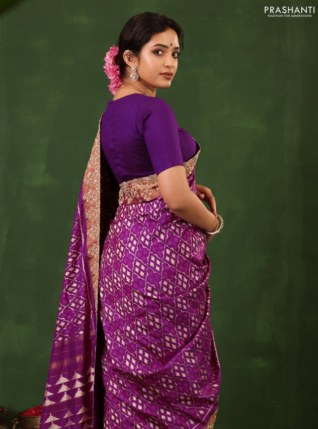 Purple Pochampally Silk Saree With Border Embroidery