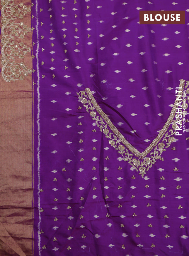 Purple Pochampally Silk Saree With Border Embroidery